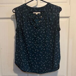 LOFT Teal Floral Sleeveless Blouse